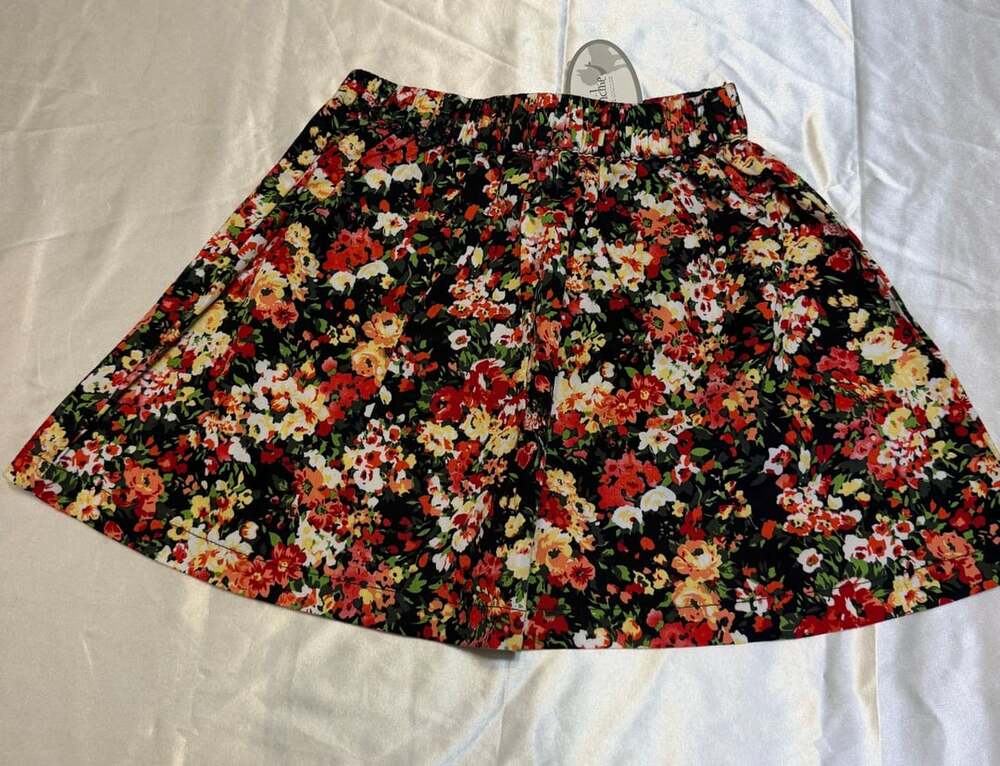 Frenchie Mini Couture Dark Floral Red Yellow Green Skirt 4T